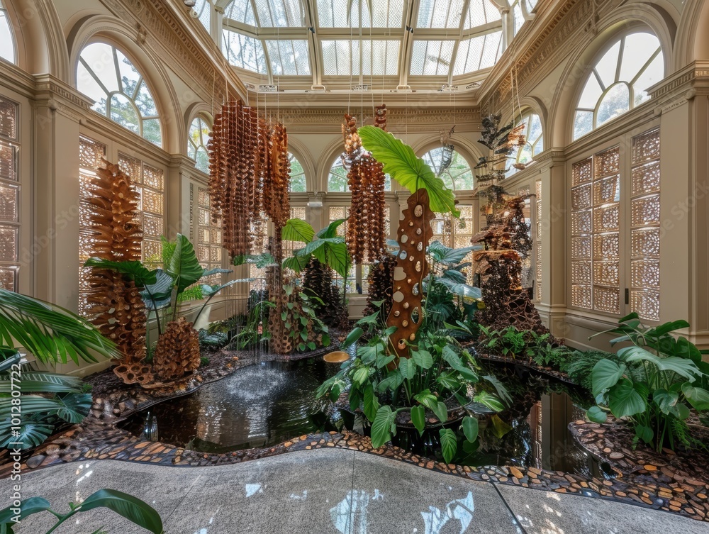Indoor Botanical Art Installation Displaying Nature's Beauty