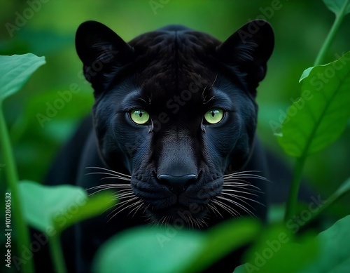 close up of a black panther, dangerous black panther in jungle