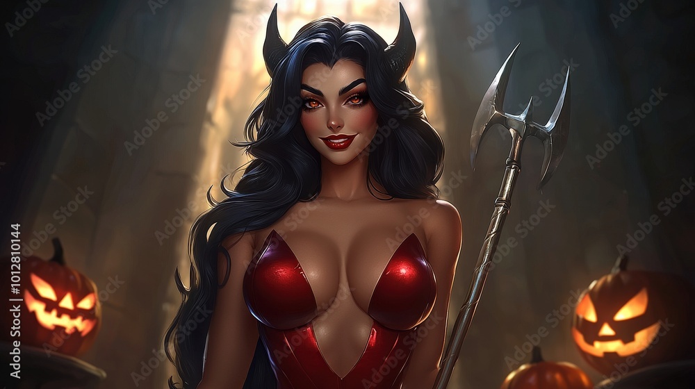 Striking Anime Character in Halloween Setting Striking Anime Character in Halloween Setting