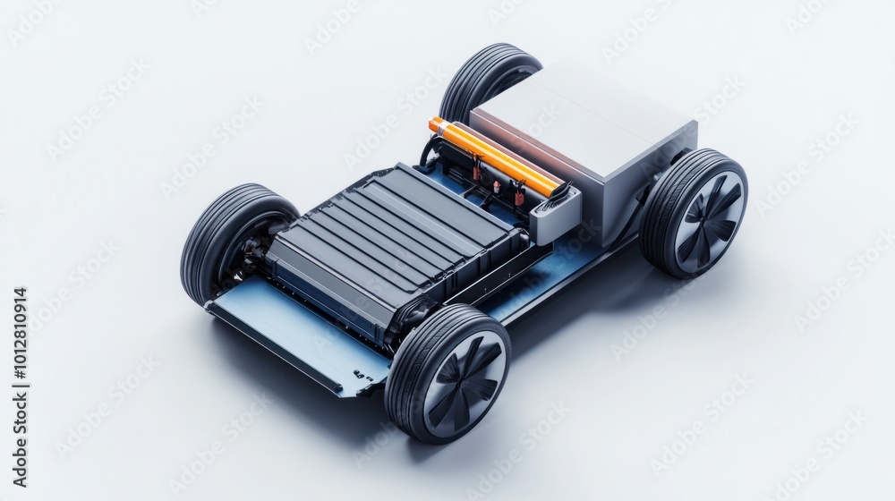 Compact and energy-efficient electric vehicle battery with cooling system, isolated on white Compact and energy-efficient electric vehicle battery with cooling system, isolated on white