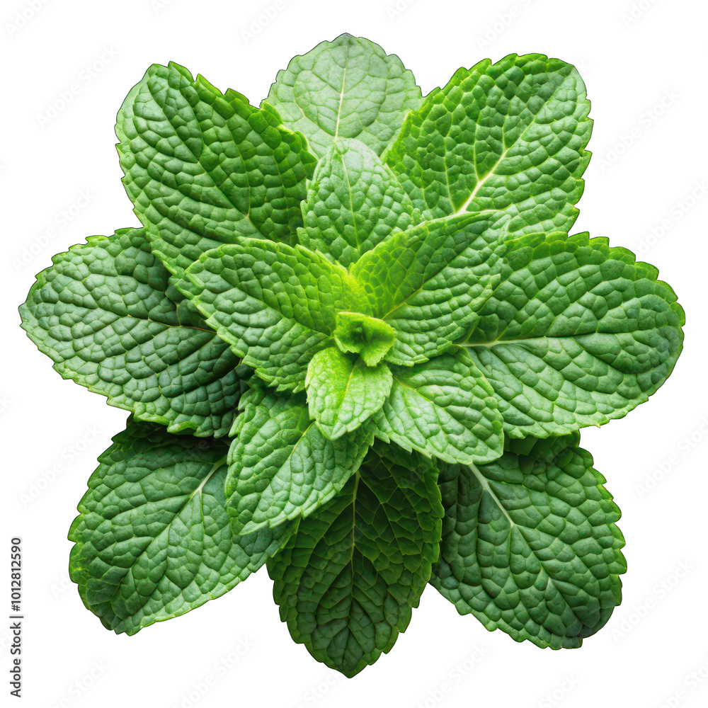 Mint leaves top view isolated on transparent background Mint leaves top view isolated on transparent background