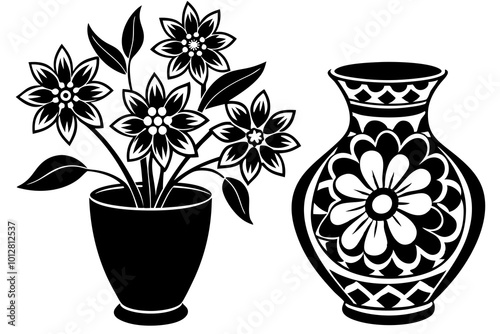 Flower Vase Vector Clipart and Icon Decorative Floral Vase Illustration