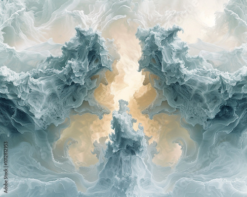 Abstract fantasy wallpaper design with smokey, soft powder colors and intricate textures, creating a captivating decorative pattern for modern spaces.