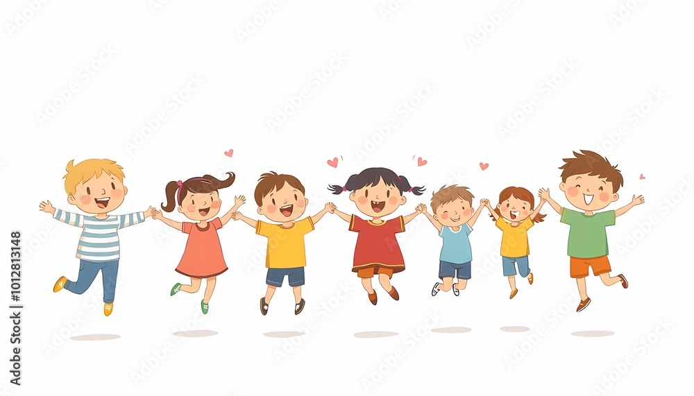 children playing with holding the hands drawing in watercolor style children playing with holding the hands drawing in watercolor style