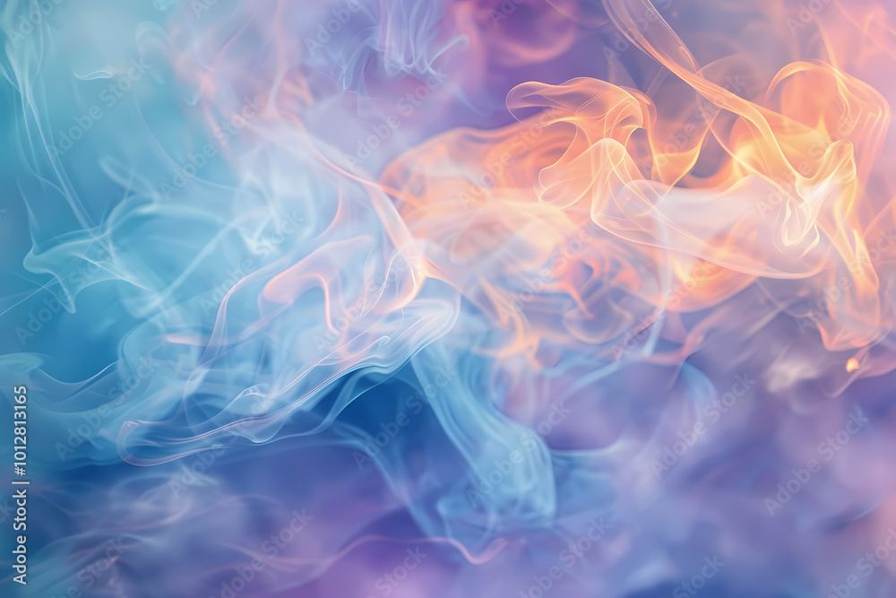 Colorful wisps of smoke blend together, creating a mesmerizing dance of vibrant hues in shades of blue, orange, and purple. Colorful wisps of smoke blend together, creating a mesmerizing dance of vibrant hues in shades of blue, orange, and purple.