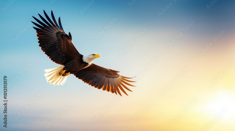 Obraz premium Majestic Eagle Soaring in a Vibrant Sky