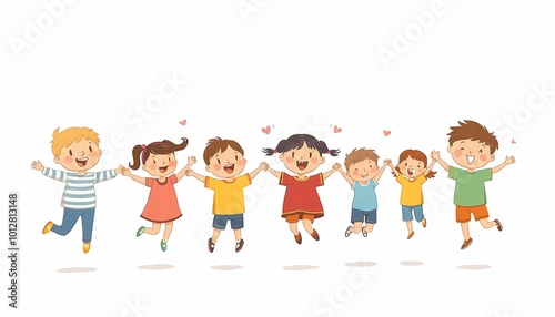 children playing with holding the hands drawing in watercolor style