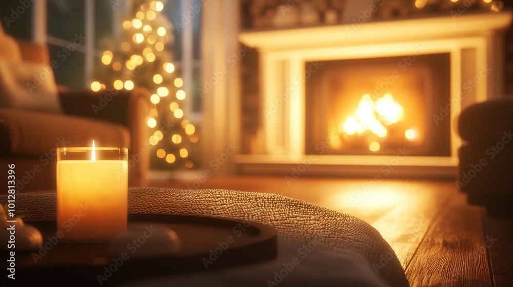 Cozy Living Room with Warm Firelight and Soft Decor Cozy Living Room with Warm Firelight and Soft Decor