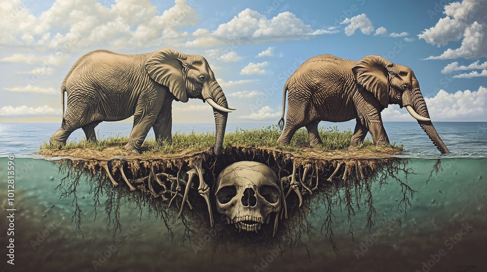 Fototapeta premium Global warming, its effects on animals, changes from abundance to drought.