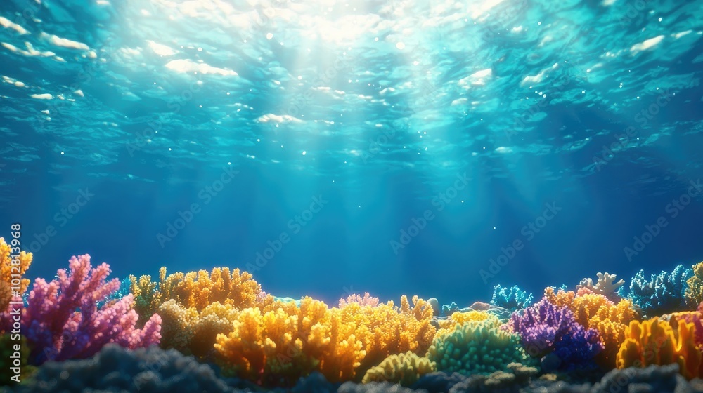 Naklejka premium Vibrant Coral Reef Under Crystal Clear Water