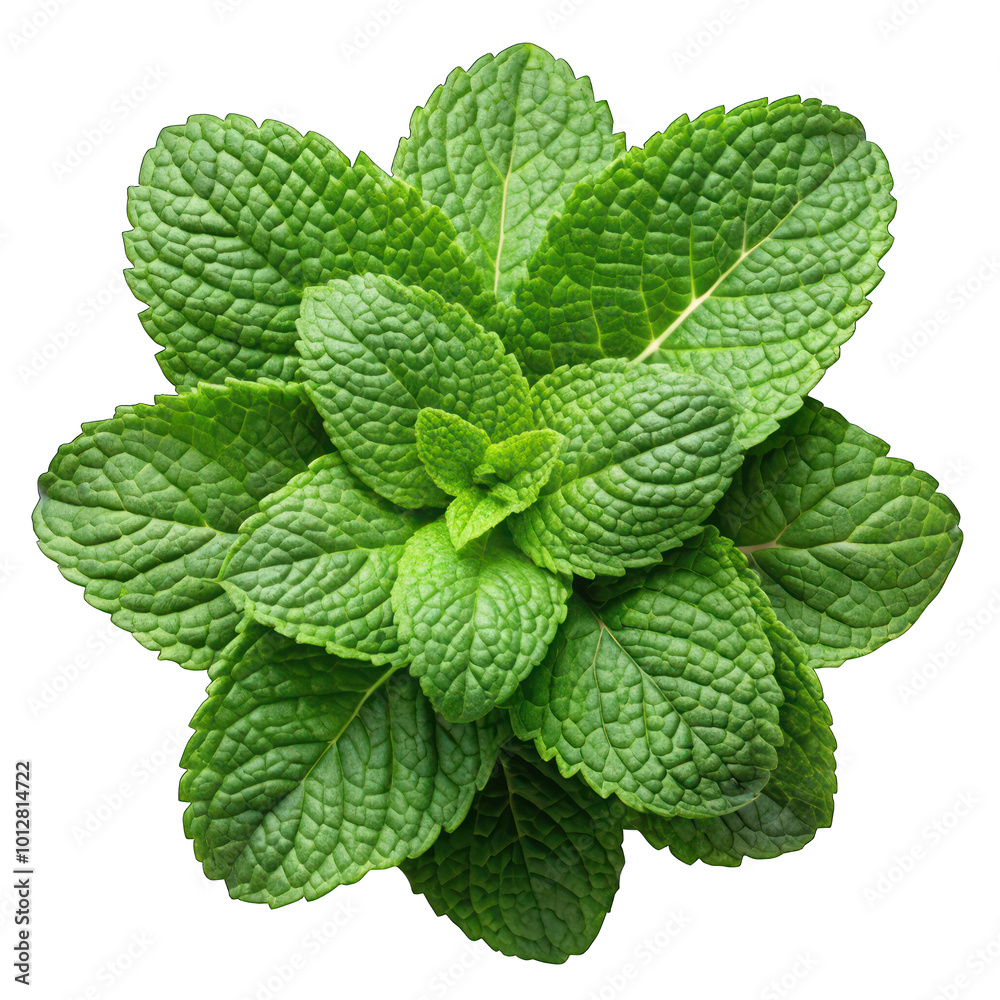Mint leaves top view isolated on transparent background Mint leaves top view isolated on transparent background