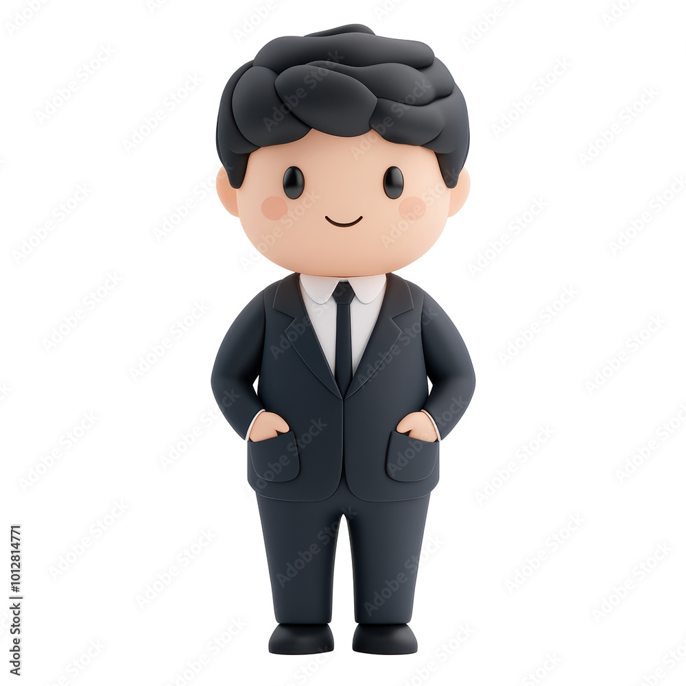 3D cartoon character illustration of businessman in black suit and tie with friendly expression. Hands in pockets, suitable for business or corporate themes. Isolated on transparent background, png. 3D cartoon character illustration of businessman in black suit and tie with friendly expression. Hands in pockets, suitable for business or corporate themes. Isolated on transparent background, png.