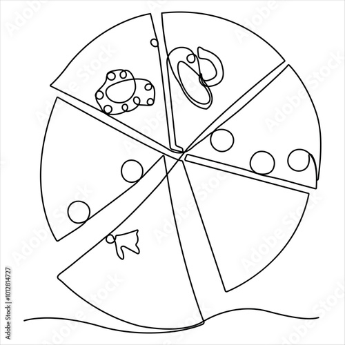 Continuous single line drawing of slice of hot pizza concept world food day vector illustration 