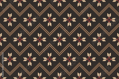 Geometric and cross stitch traditional ethnic pattern.floral pixel art embroidery. Elegance background abstract Aztec seamless pattern for fabric,cloth,dress,carpet,curtain,sarong,batik,wallpaper.