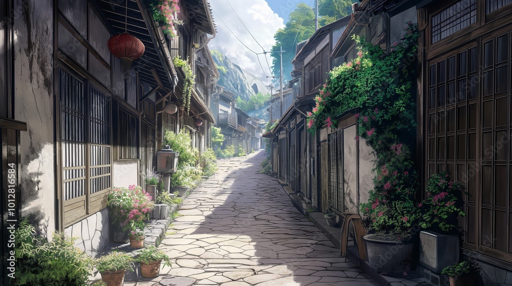 Fototapeta premium anime background of outdoor landscape , nice for wallpaper