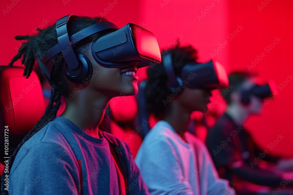 Diverse Teens Engaged in Virtual Reality Gaming Fun Diverse Teens Engaged in Virtual Reality Gaming Fun