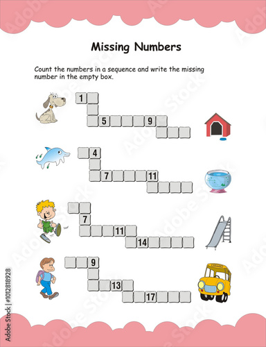 Number puzzle for kids, missing between worksheet for kids. Greater than, less than or equal to game. Worksheet for preschool kids, activity sheet, Missing number.