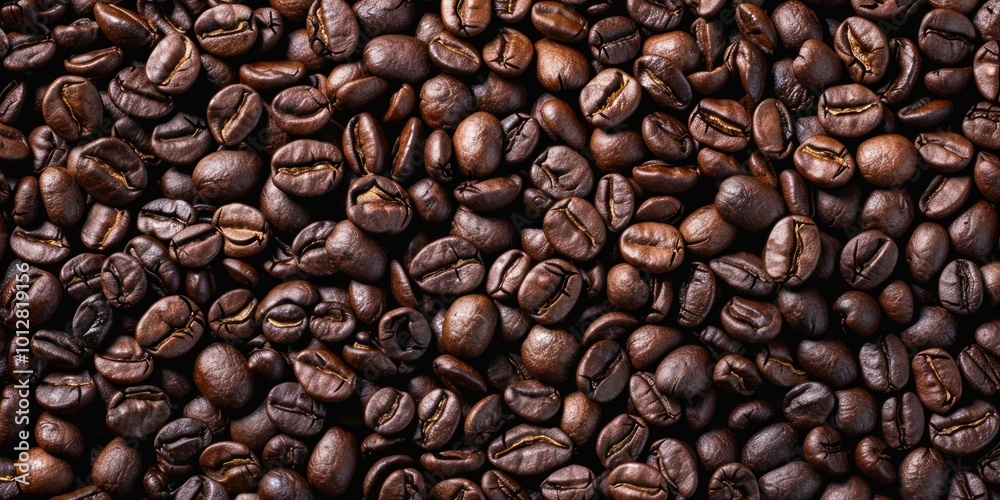 Close-up of roasted coffee beans spread across surface. Coffee drink and caffeine concept. Close-up of roasted coffee beans spread across surface. Coffee drink and caffeine concept.
