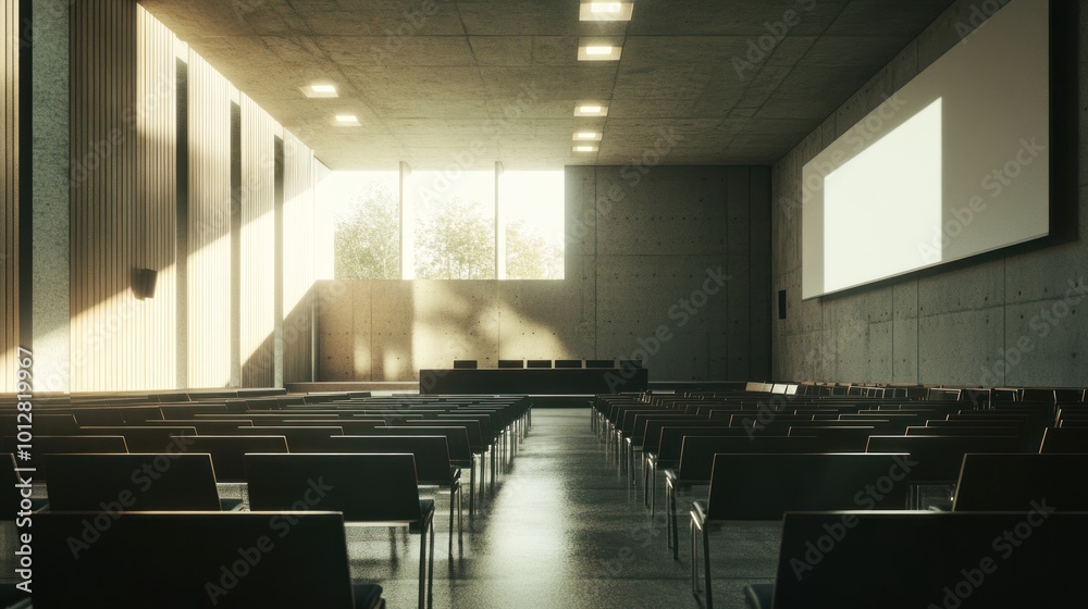 Empty Auditorium with Sunlight Streaming Through Window
