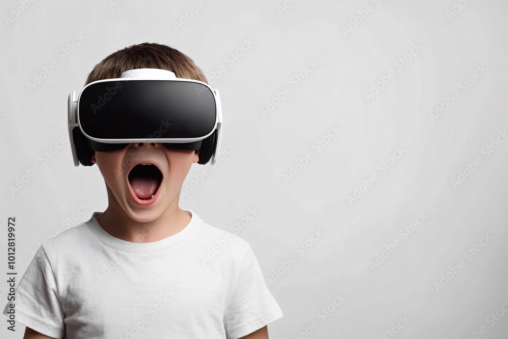 Young Boy Amazed by Virtual Reality Experience Young Boy Amazed by Virtual Reality Experience