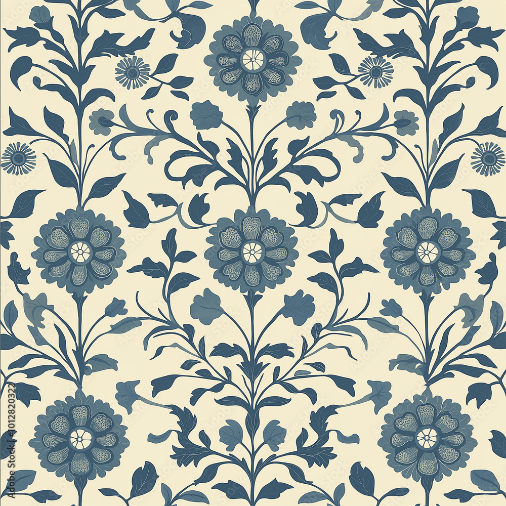 Fototapeta premium Generate a seamless Iznik ceramic pattern featuring detailed geometric and floral elements with a soft, continuous flow
