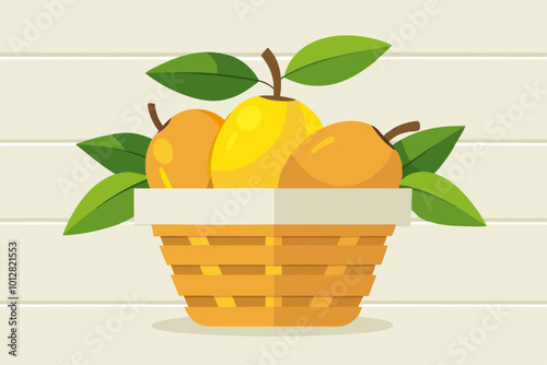 Mango fruit in basket vector art illustration