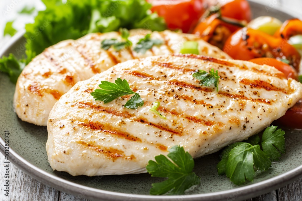 Grilled Chicken with Fresh Vegetables on a Plate Grilled Chicken with Fresh Vegetables on a Plate