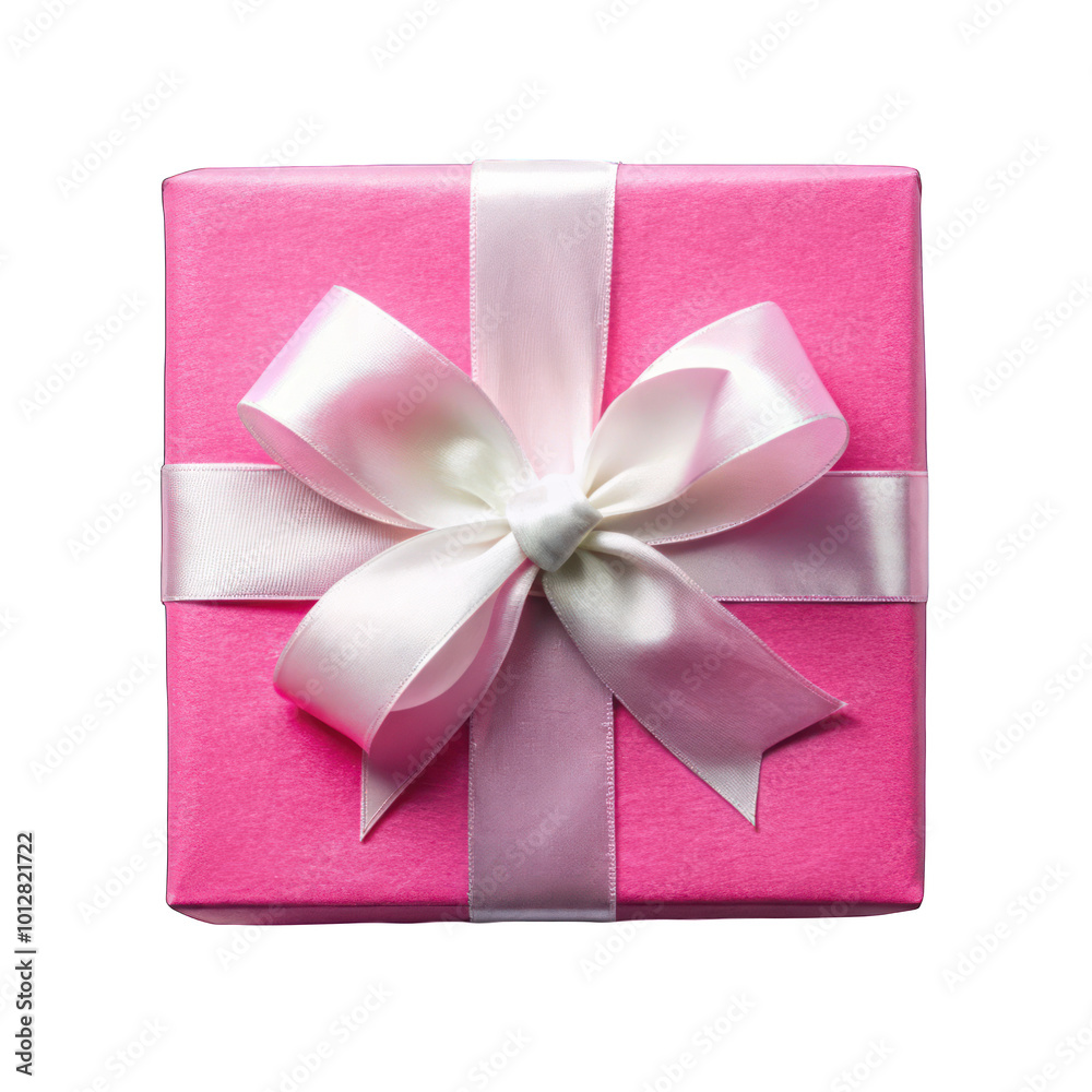 Pink gift box with white bow top view isolated on transparent background Pink gift box with white bow top view isolated on transparent background