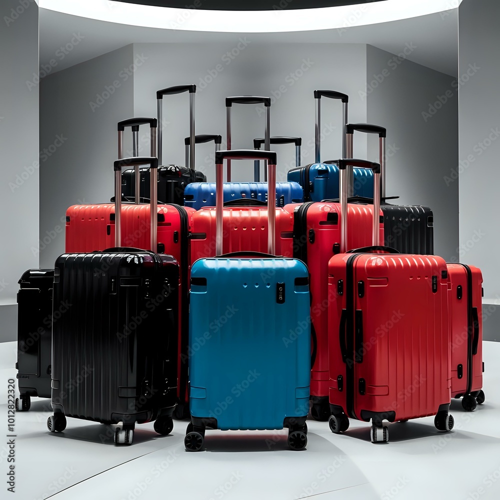 A Spectrum of Travel: Colorful Suitcases on Display A Spectrum of Travel: Colorful Suitcases on Display