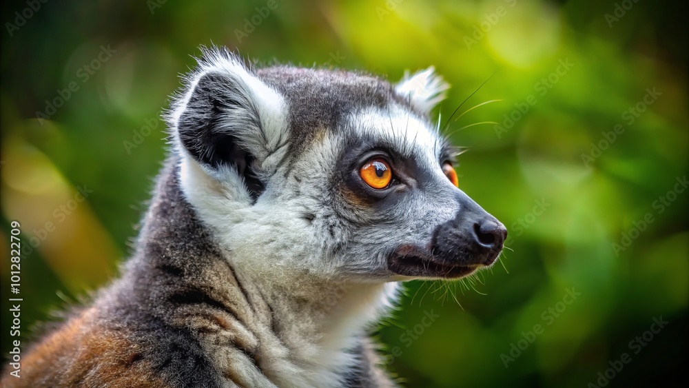 Profile View of a Ringtailed Lemur, Lemur Catta, in Natural Habitat, Showcasing Unique Features and Distinctive Face Profile View of a Ringtailed Lemur, Lemur Catta, in Natural Habitat, Showcasing Unique Features and Distinctive Face