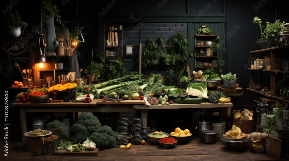 Kitchen Filled with Fresh Produce Kitchen Filled with Fresh Produce