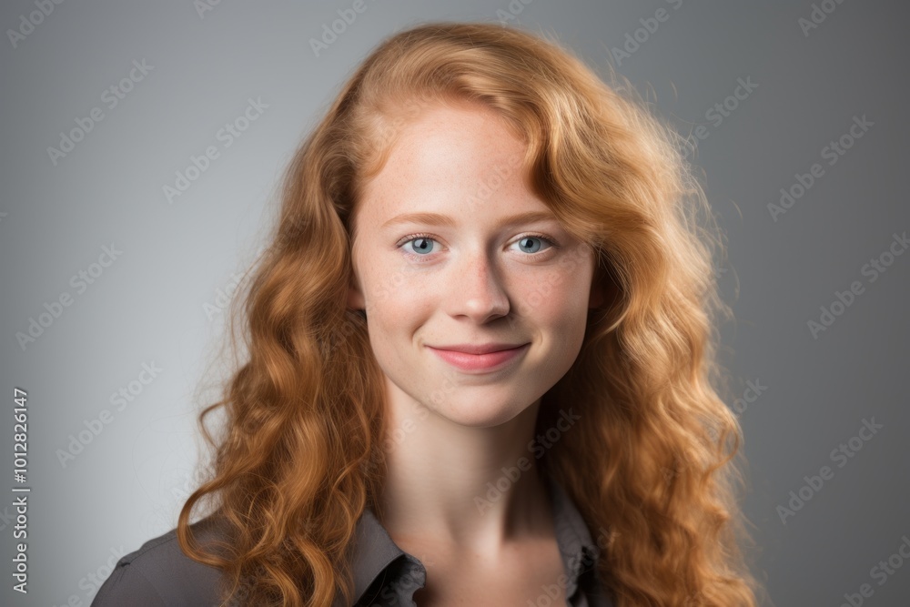 Portrait of a beautiful red-haired girl on a gray background Portrait of a beautiful red-haired girl on a gray background