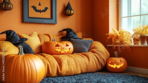 Cozy Autumn Living Room with Halloween Decor