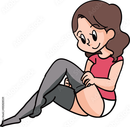 ストッキングを履く女性