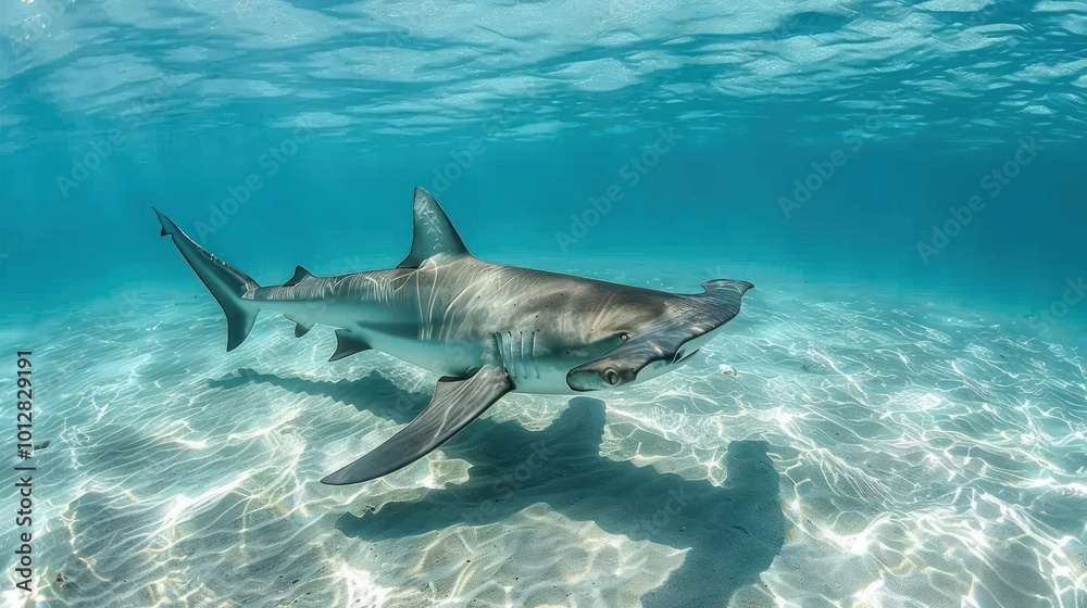 Fototapeta premium a great white shark swimming in the ocean