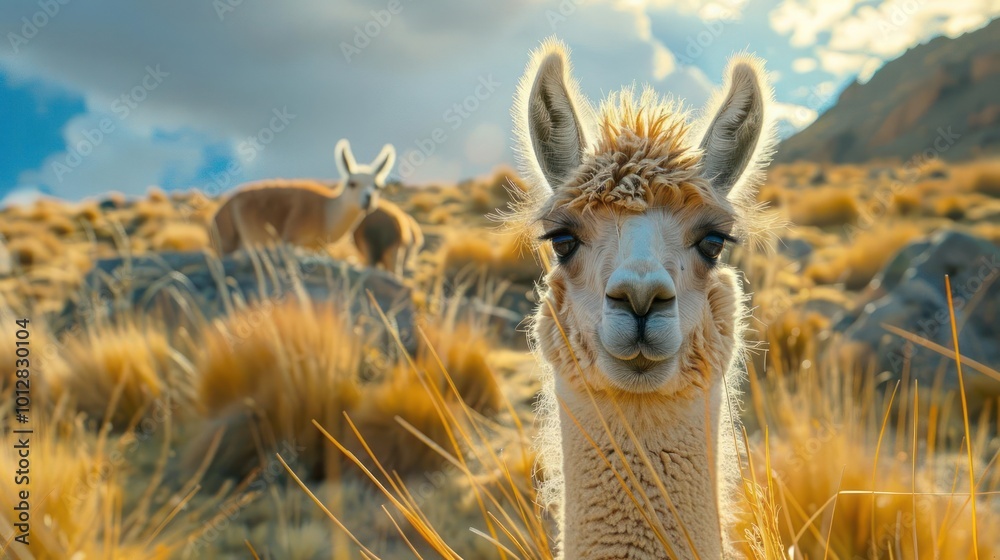 Obraz premium a close up of a llama in a field of grass