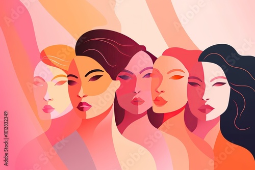 Abstract Portrait of Diverse Women in Bold Colors illustration.