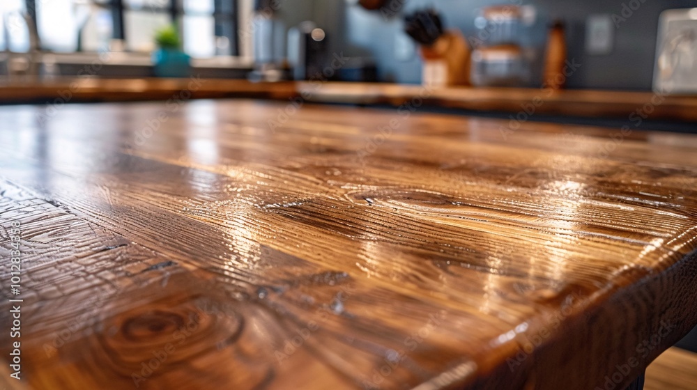 Close-up of a glossy surfaced wooden counter. Close-up of a glossy surfaced wooden counter.