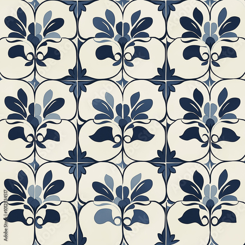 Design a seamless pattern featuring Iznik floral motifs combined with modern tile design for a clean, elegant look