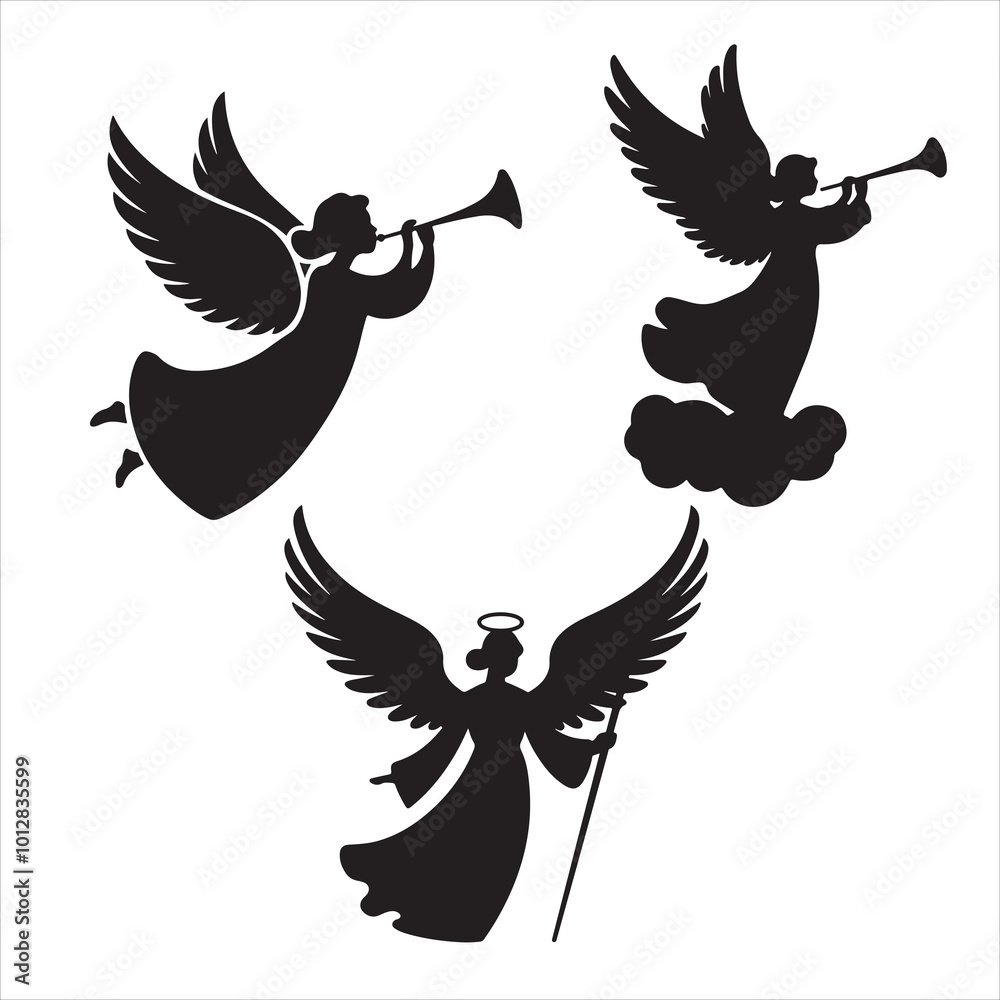 Naklejka premium set of vector christmas angel silhouette