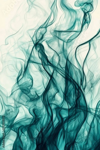 Abstract Swirling Teal Smoke on White Background