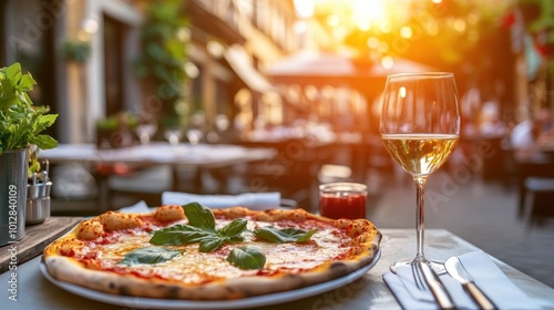 Serving delicious pizza in restaurant