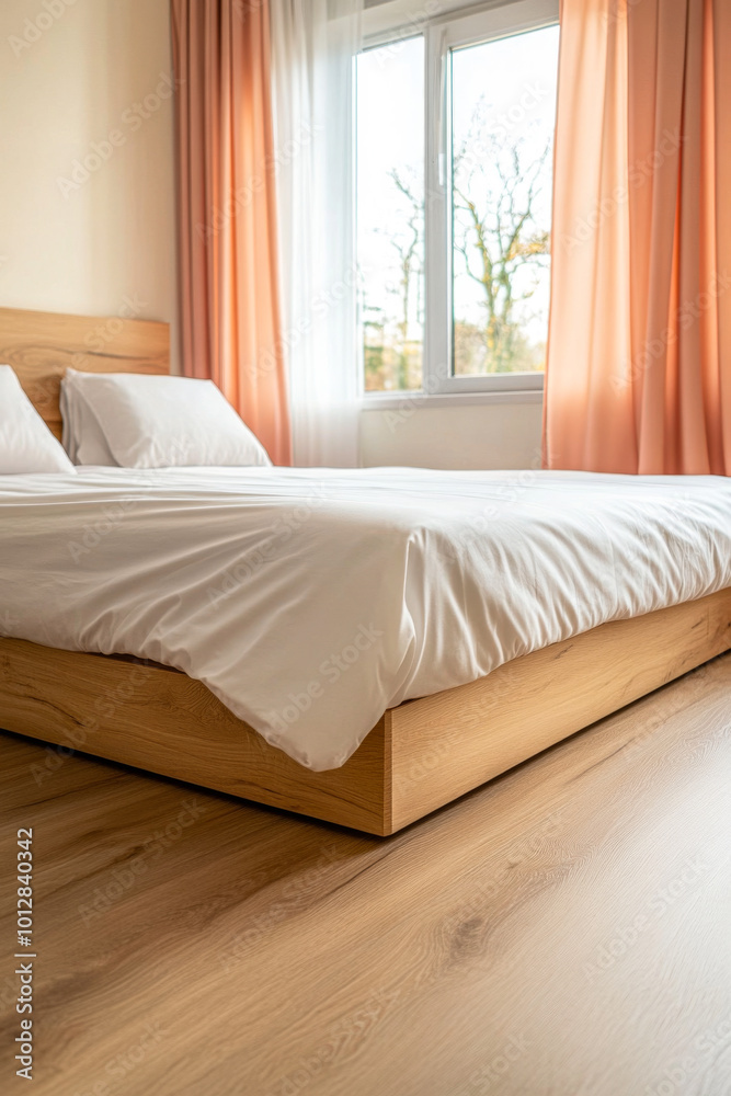 Bright and cozy bedroom with modern furnishings and soft natural light during daytime hours Bright and cozy bedroom with modern furnishings and soft natural light during daytime hours