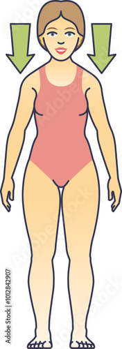 Illustration of a woman with downward arrows, symbolizing pressure or burden.