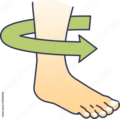 Illustration of foot inversion with an arrow indicating inward rotation.