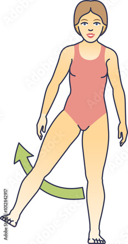 Illustration of leg abduction exercise with a woman in a swimsuit.