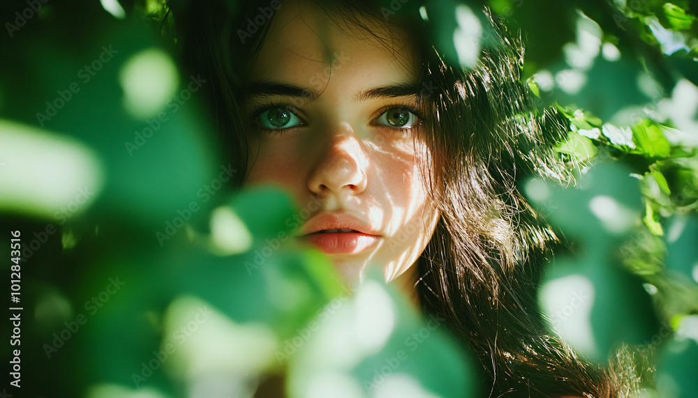 Photograph people through dense foliage or tree branches, framing them naturally with leaves, creating a layered, nature-bound shot Photograph people through dense foliage or tree branches, framing them naturally with leaves, creating a layered, nature-bound shot