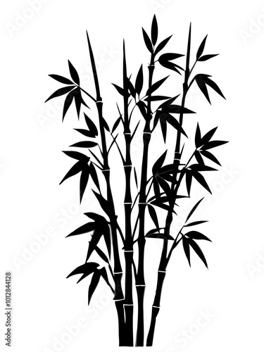 Black bamboo silhouette on a white background. bamboo stems, branches and leaves. Vector illustration.