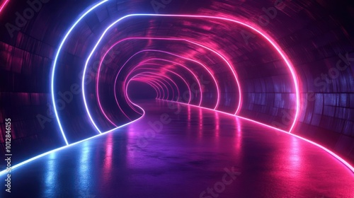 Fototapeta Naklejka Na Ścianę i Meble -  a tunnel with neon lights in the middle of it