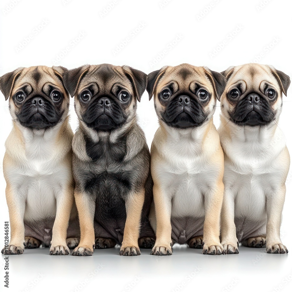 Fototapeta premium Pug Dog Collection: Portrait and Standing Animal Bundle Isolated on White Background